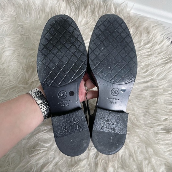 Chanel 23P Mary Jane Ankle Strap Black Leather CC Logo Flat Shoes 36.5 - Picture 7 of 11